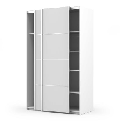 Bordeaux White Sliding Door Wardrobe 2 Door with 5 Shelves and Hanging Rail