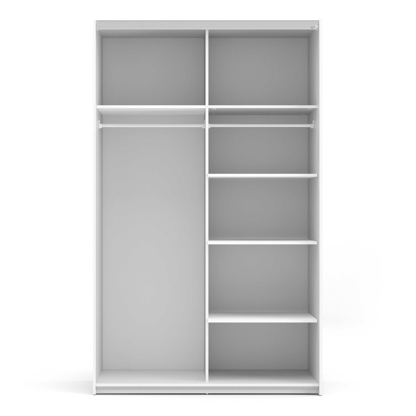 Bordeaux White Sliding Door Wardrobe 2 Door with 5 Shelves and Hanging Rail