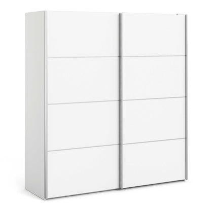 Bordeaux Wide White Double Sliding Door Wardrobe 5 Shelves 180cm