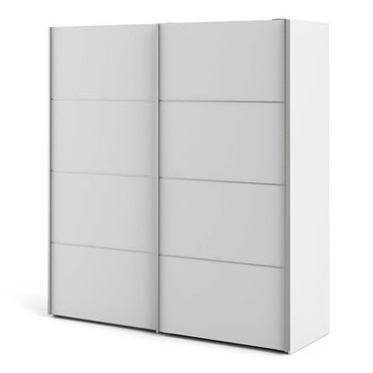 Bordeaux Wide White Double Sliding Door Wardrobe 5 Shelves 180cm