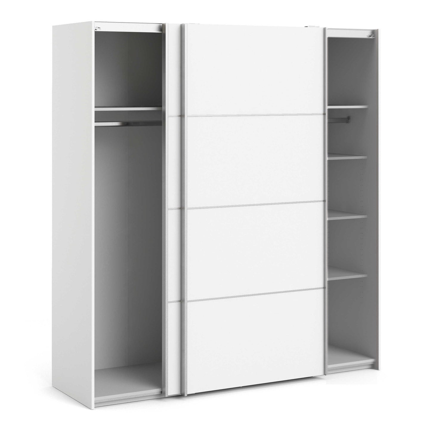 Bordeaux Wide White Double Sliding Door Wardrobe 5 Shelves 180cm