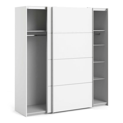 Bordeaux Wide White Double Sliding Door Wardrobe 5 Shelves 180cm