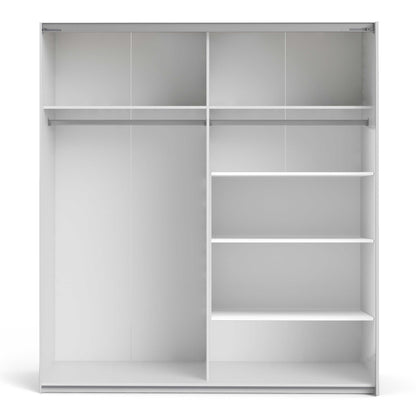 Bordeaux Wide White Double Sliding Door Wardrobe 5 Shelves 180cm