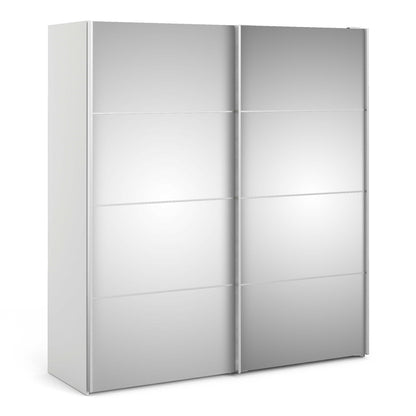 Bordeaux Wide White Wardrobe with Mirror Double Sliding Door 180cm 5 Shelves