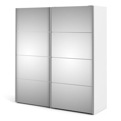 Bordeaux Wide White Wardrobe with Mirror Double Sliding Door 180cm 5 Shelves