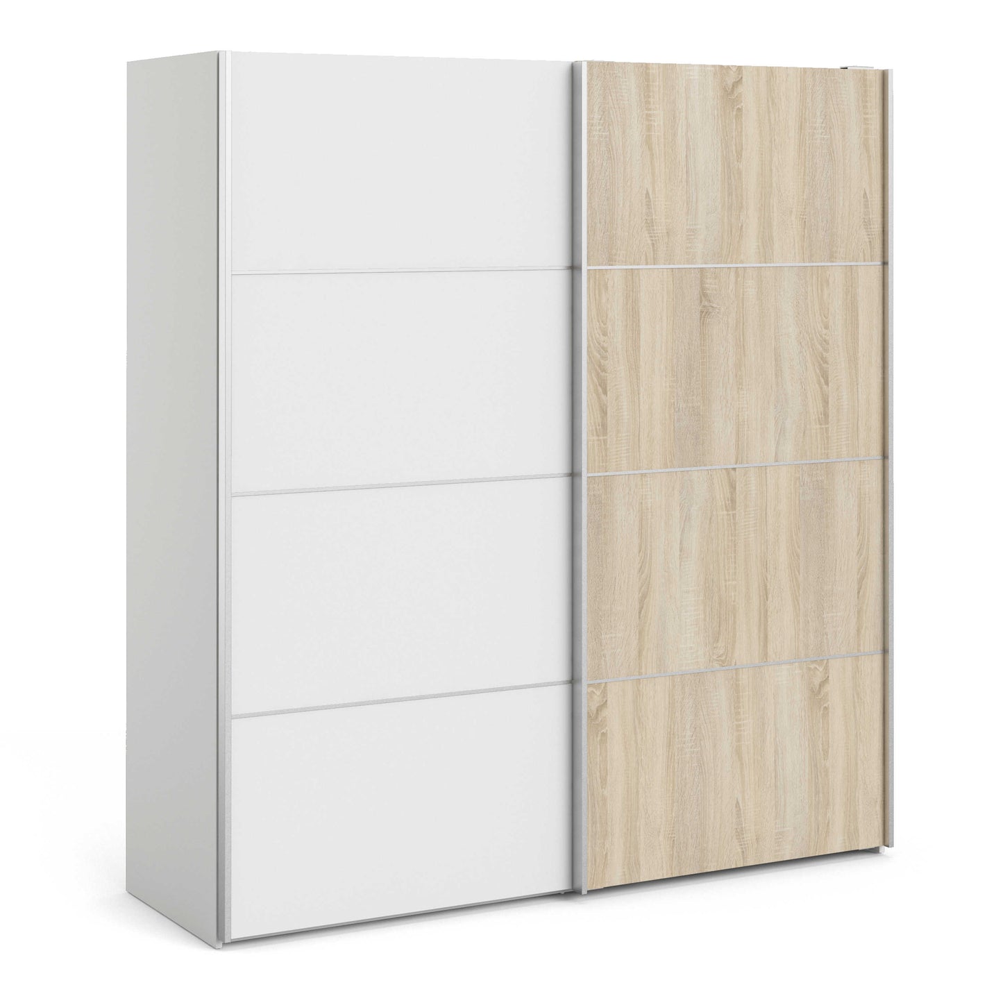 Bordeaux Wide White and Natural Oak Double Sliding Door Wardrobe 5 Shelves 180cm