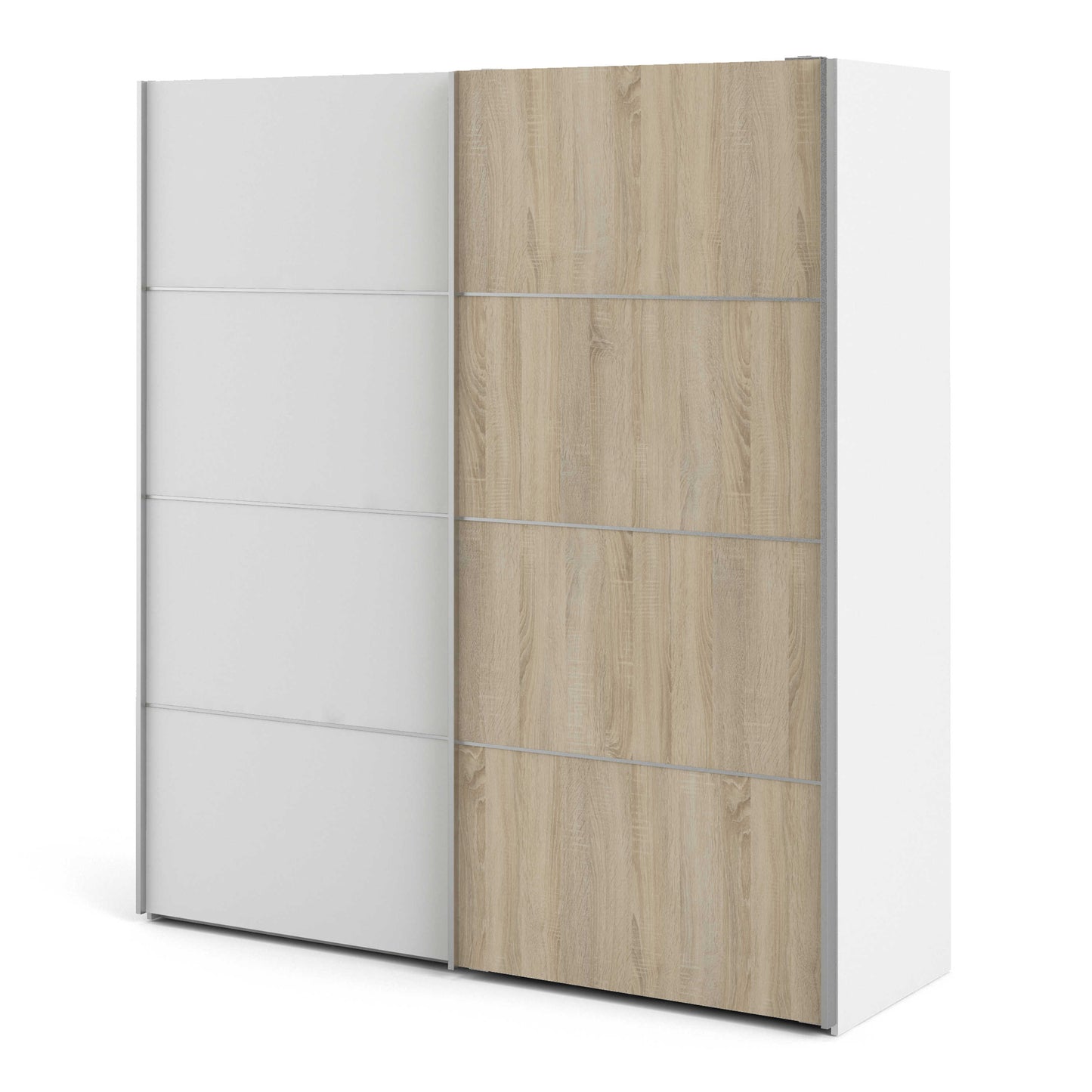 Bordeaux Wide White and Natural Oak Double Sliding Door Wardrobe 5 Shelves 180cm