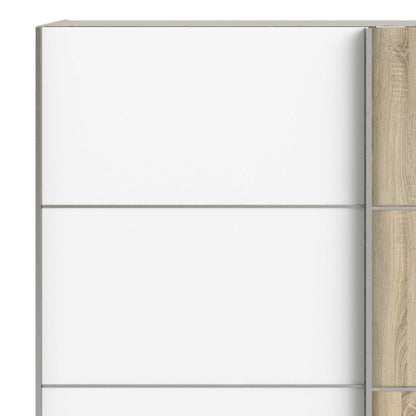 Bordeaux Wide White and Natural Oak Double Sliding Door Wardrobe 5 Shelves 180cm