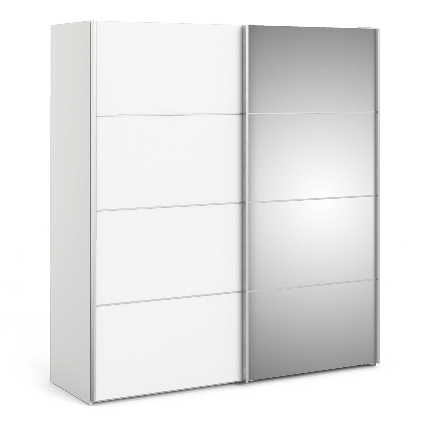 Bordeaux Wide White and Mirror Double Sliding Door Wardrobe 5 Shelves 180cm