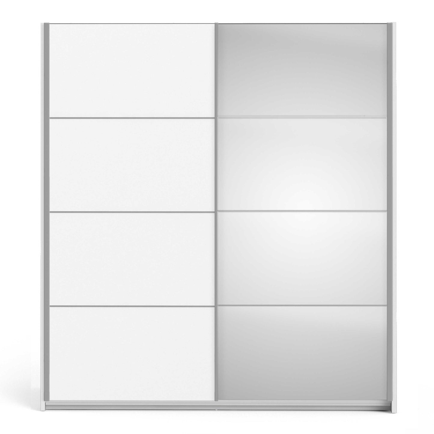 Bordeaux Wide White and Mirror Double Sliding Door Wardrobe 5 Shelves 180cm