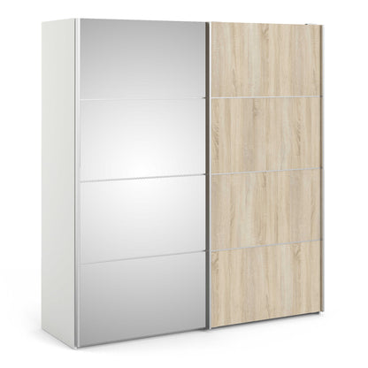 Bordeaux Mirror and Natural Double Sliding Door Wardrobe 180cm 5 Shelves