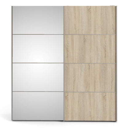 Bordeaux Mirror and Natural Double Sliding Door Wardrobe 180cm 5 Shelves