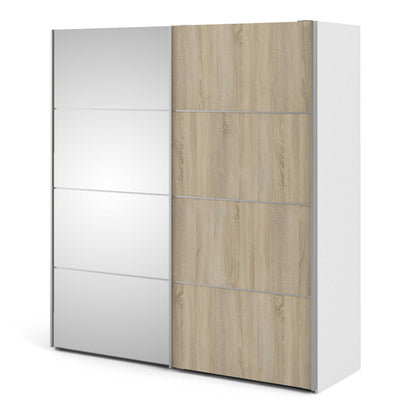 Bordeaux Mirror and Natural Double Sliding Door Wardrobe 180cm 5 Shelves