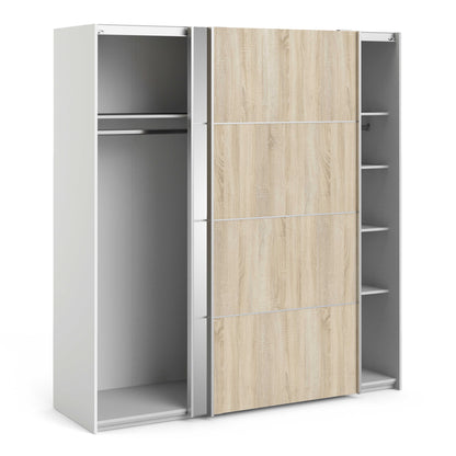 Bordeaux Mirror and Natural Double Sliding Door Wardrobe 180cm 5 Shelves