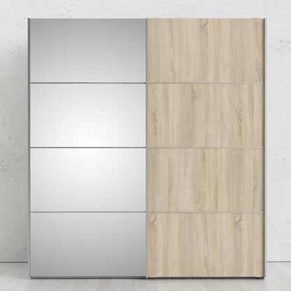 Bordeaux Mirror and Natural Double Sliding Door Wardrobe 180cm 5 Shelves