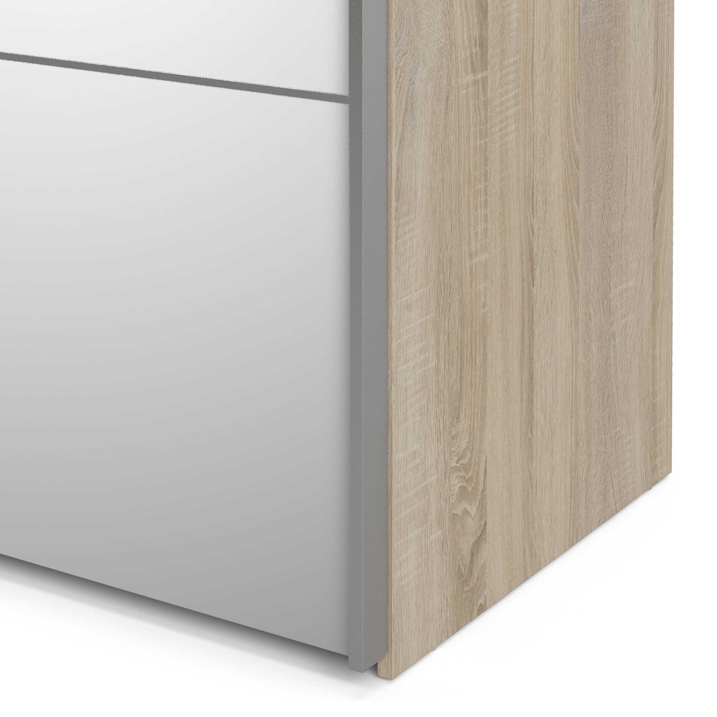 Bordeaux Mirror and Natural Double Sliding Door Wardrobe 180cm 5 Shelves