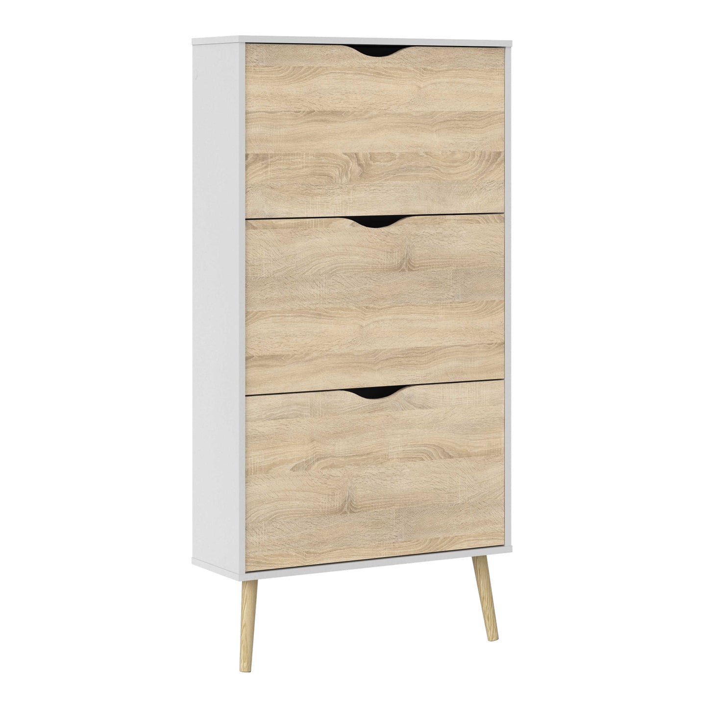 Sapporo White and Natural Oak Shoe Cabinet 3 Drawers