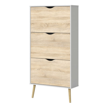 Sapporo White and Natural Oak Shoe Cabinet 3 Drawers