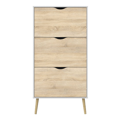 Sapporo White and Natural Oak Shoe Cabinet 3 Drawers