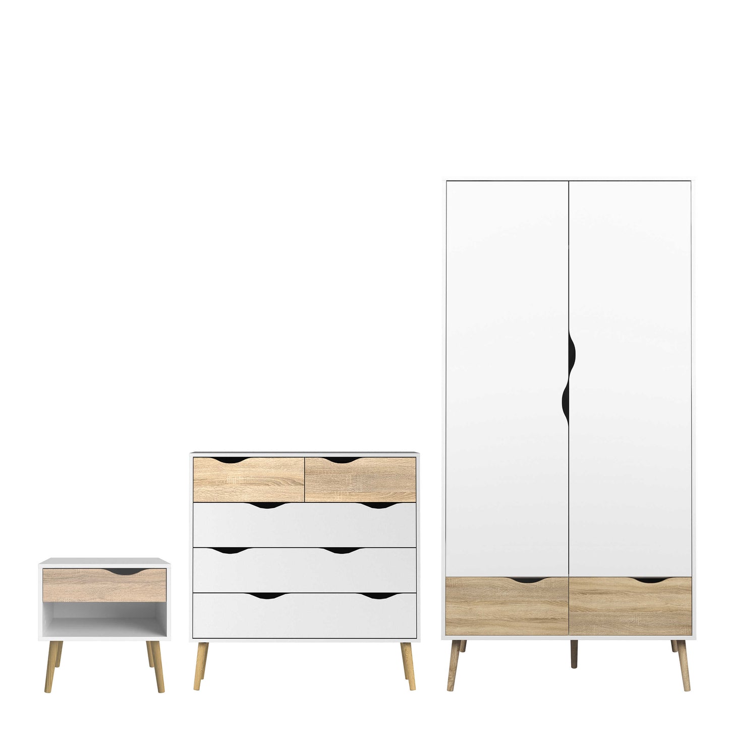 Sapporo 3 Piece Bedroom Furniture Set White and Natural Oak Wood Effect