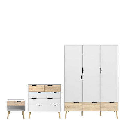 Sapporo 3 Piece Large Bedroom Furniture Set White and Natural Oak Effect Wood