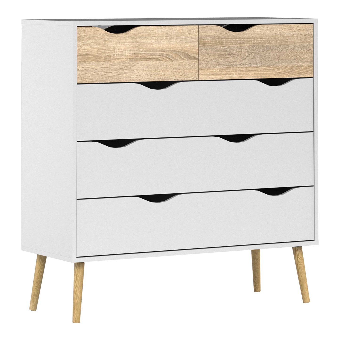 Sapporo 4 Piece Bedroom Set - Wardrobe + 2 Bedsides Table + Chest of Drawers White and Natural Oak Effect