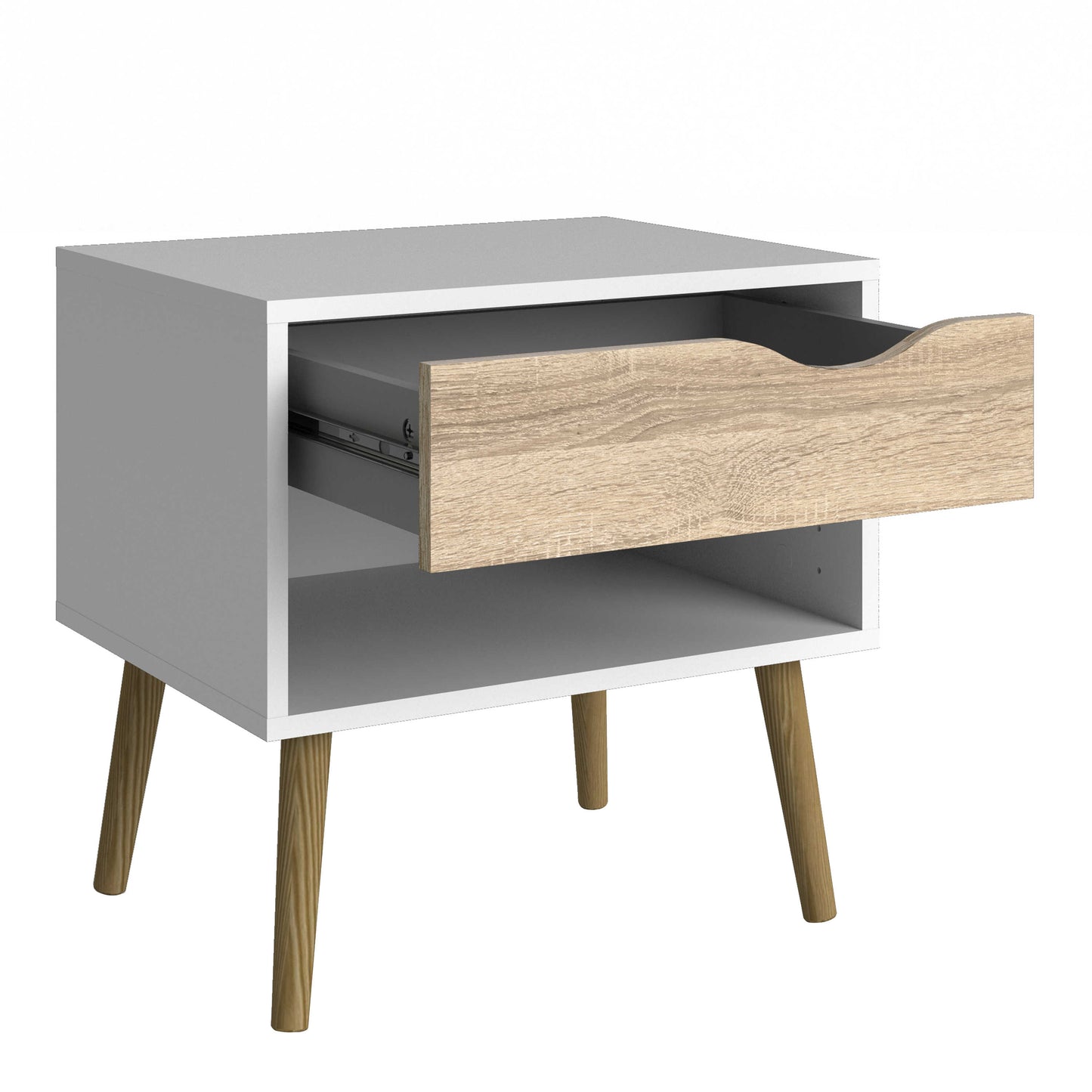 Sapporo 4 Piece Bedroom Set - Wardrobe + 2 Bedsides Table + Chest of Drawers White and Natural Oak Effect