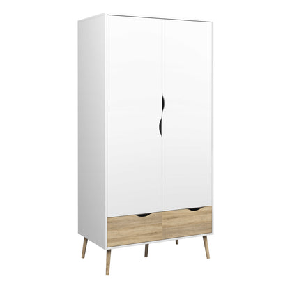 Sapporo 4 Piece Bedroom Set - Wardrobe + 2 Bedsides Table + Chest of Drawers White and Natural Oak Effect
