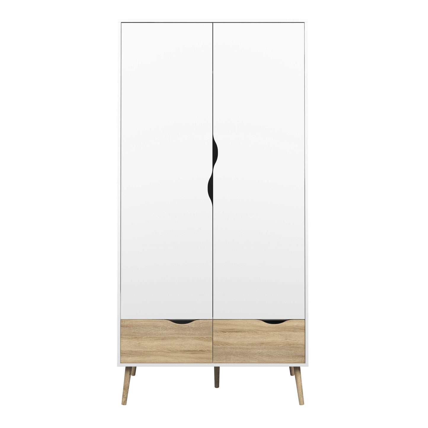 Sapporo 4 Piece Bedroom Set - Wardrobe + 2 Bedsides Table + Chest of Drawers White and Natural Oak Effect
