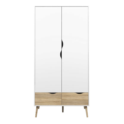 Sapporo 4 Piece Bedroom Set - Wardrobe + 2 Bedsides Table + Chest of Drawers White and Natural Oak Effect