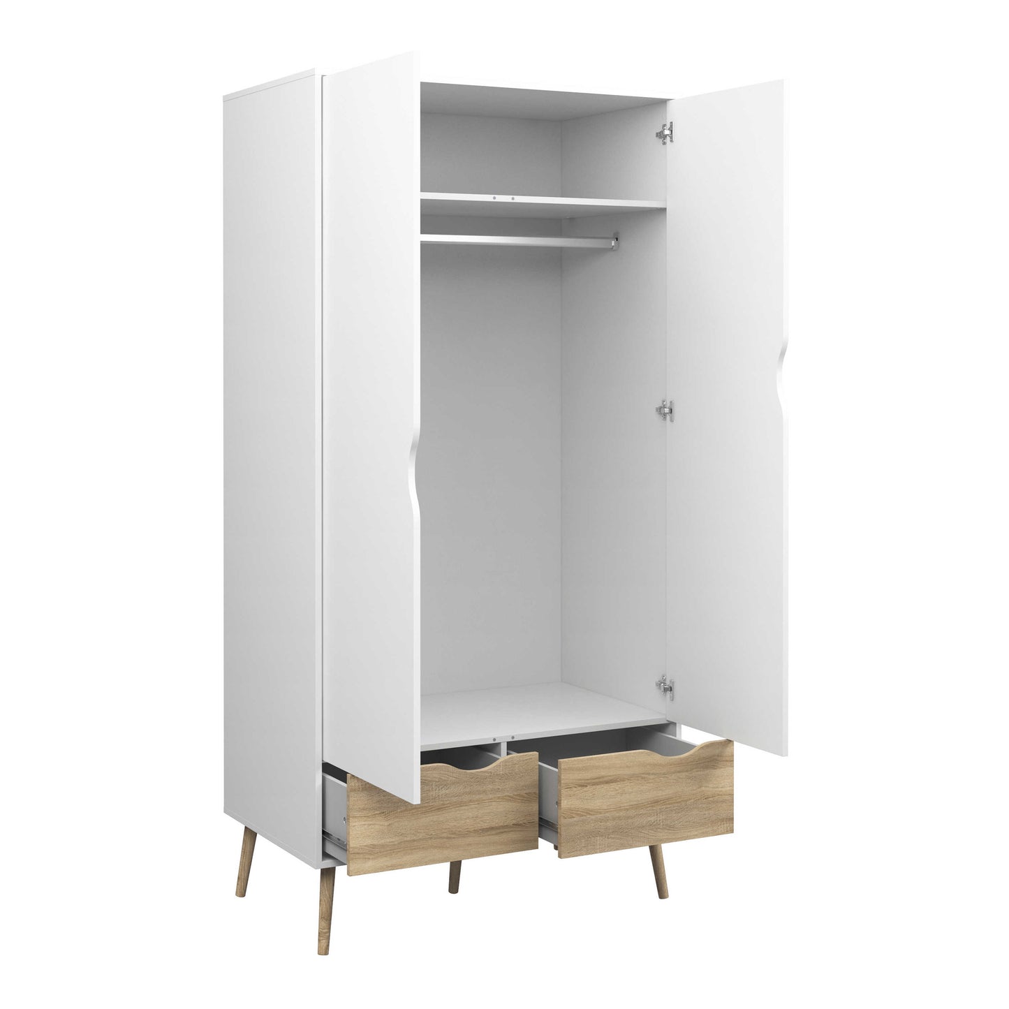 Sapporo 4 Piece Bedroom Set - Wardrobe + 2 Bedsides Table + Chest of Drawers White and Natural Oak Effect