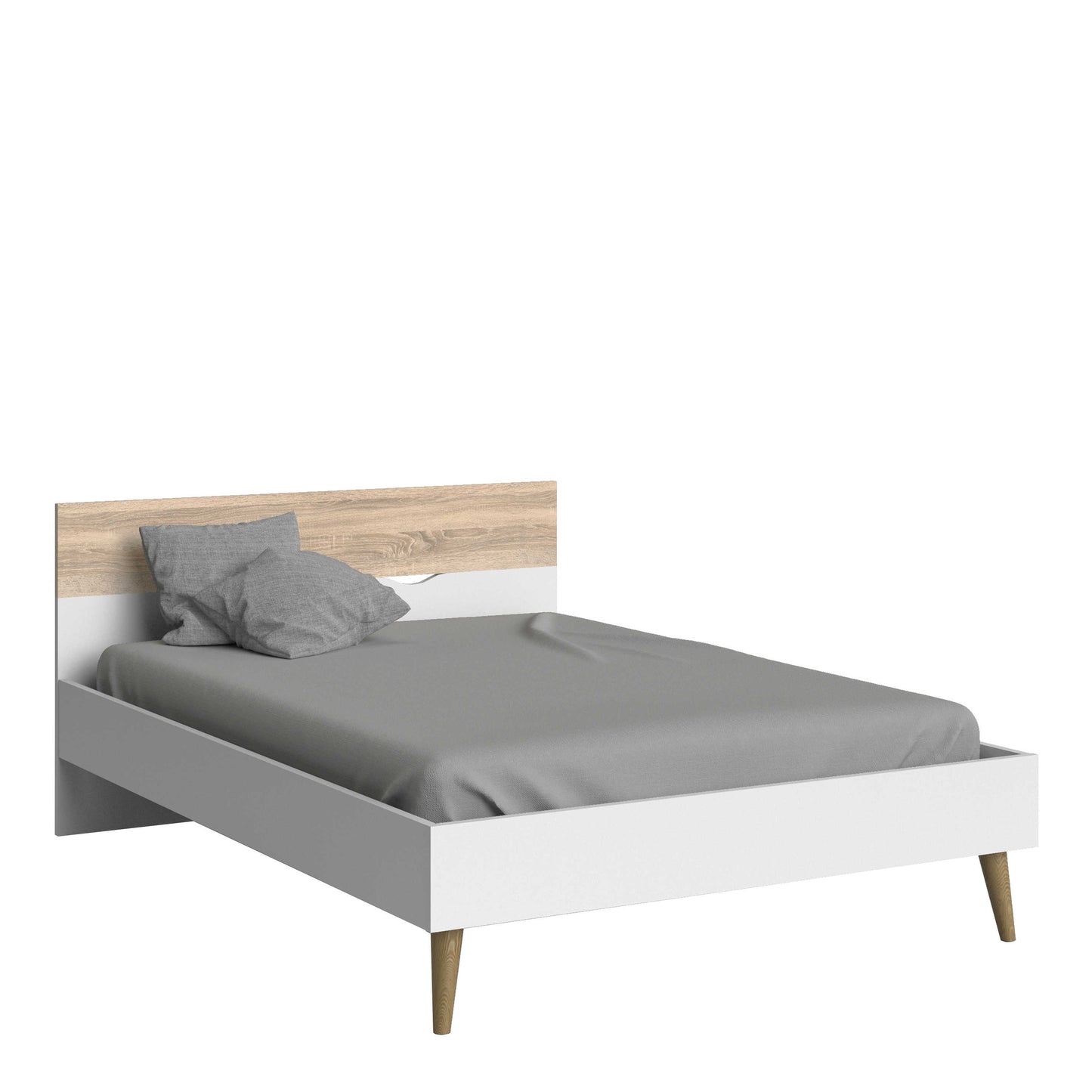 Sapporo 3 Piece White and Natural Oak Effect Bedroom Set - 2 Bedsides Tables + Double Bed