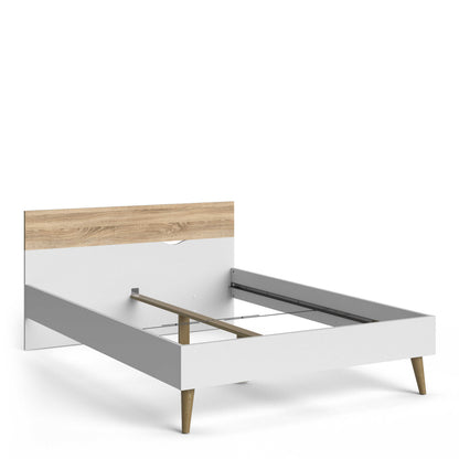 Sapporo 3 Piece White and Natural Oak Effect Bedroom Set - 2 Bedsides Tables + Double Bed