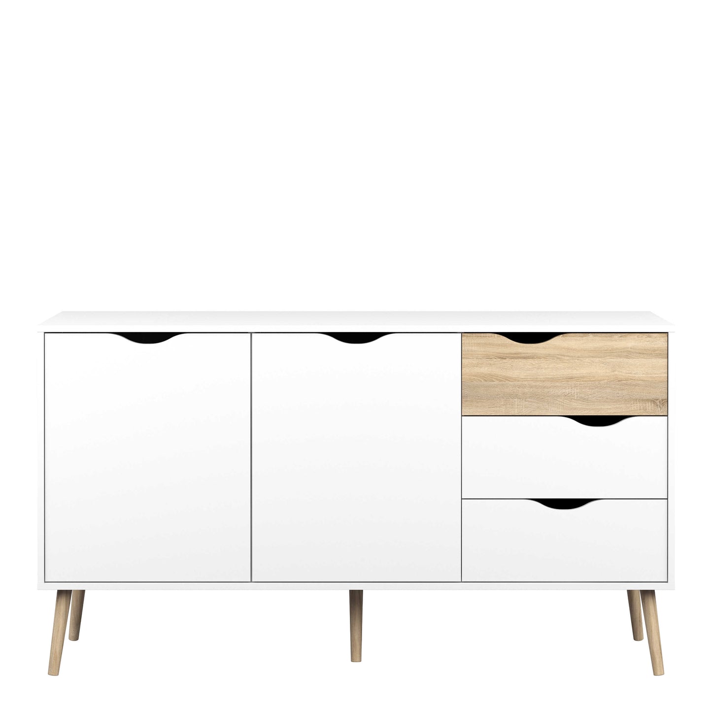 Sapporo White and Natural Oak Wood Large Sideboard 3 Drawers 2 Doors
