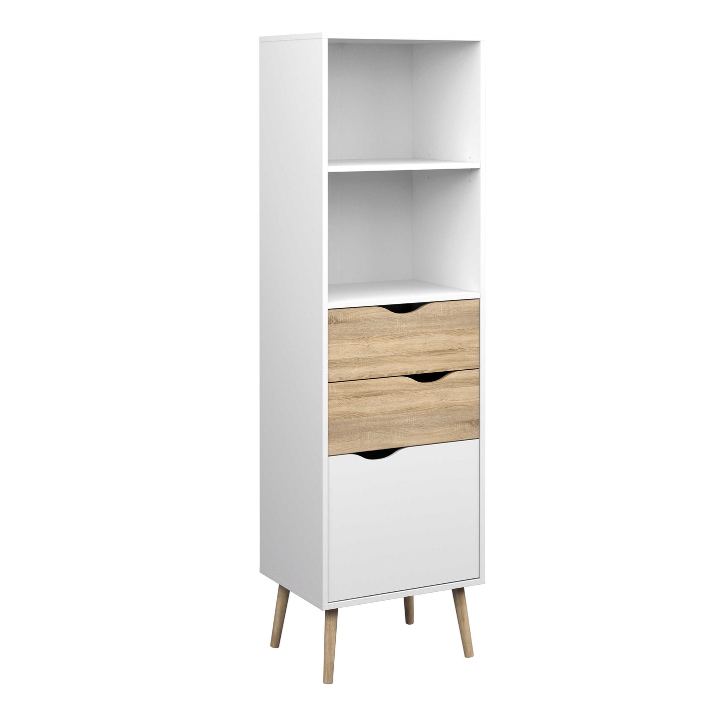 Sapporo White and Natural Oak Bookcase 2 Drawers 1 Door