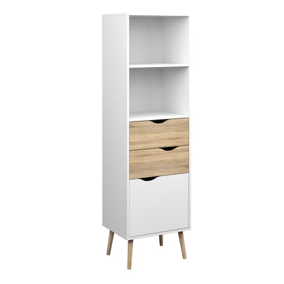 Sapporo White and Natural Oak Bookcase 2 Drawers 1 Door