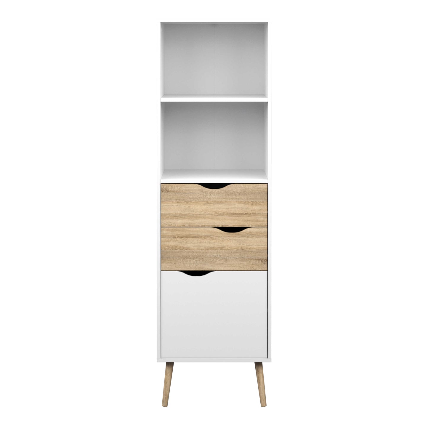 Sapporo White and Natural Oak Bookcase 2 Drawers 1 Door