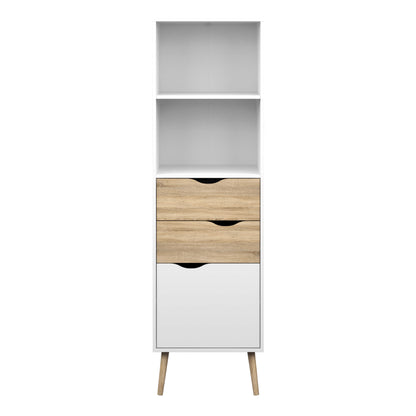 Sapporo White and Natural Oak Bookcase 2 Drawers 1 Door