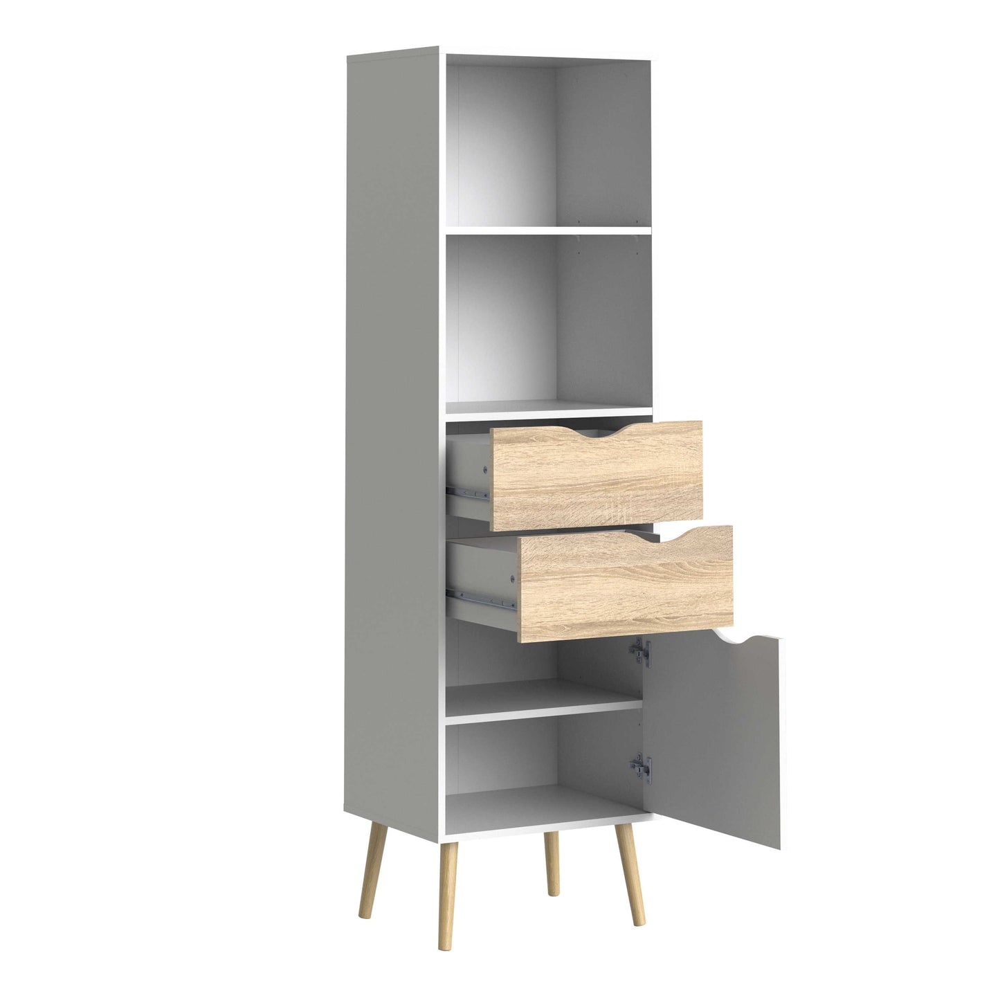 Sapporo White and Natural Oak Bookcase 2 Drawers 1 Door