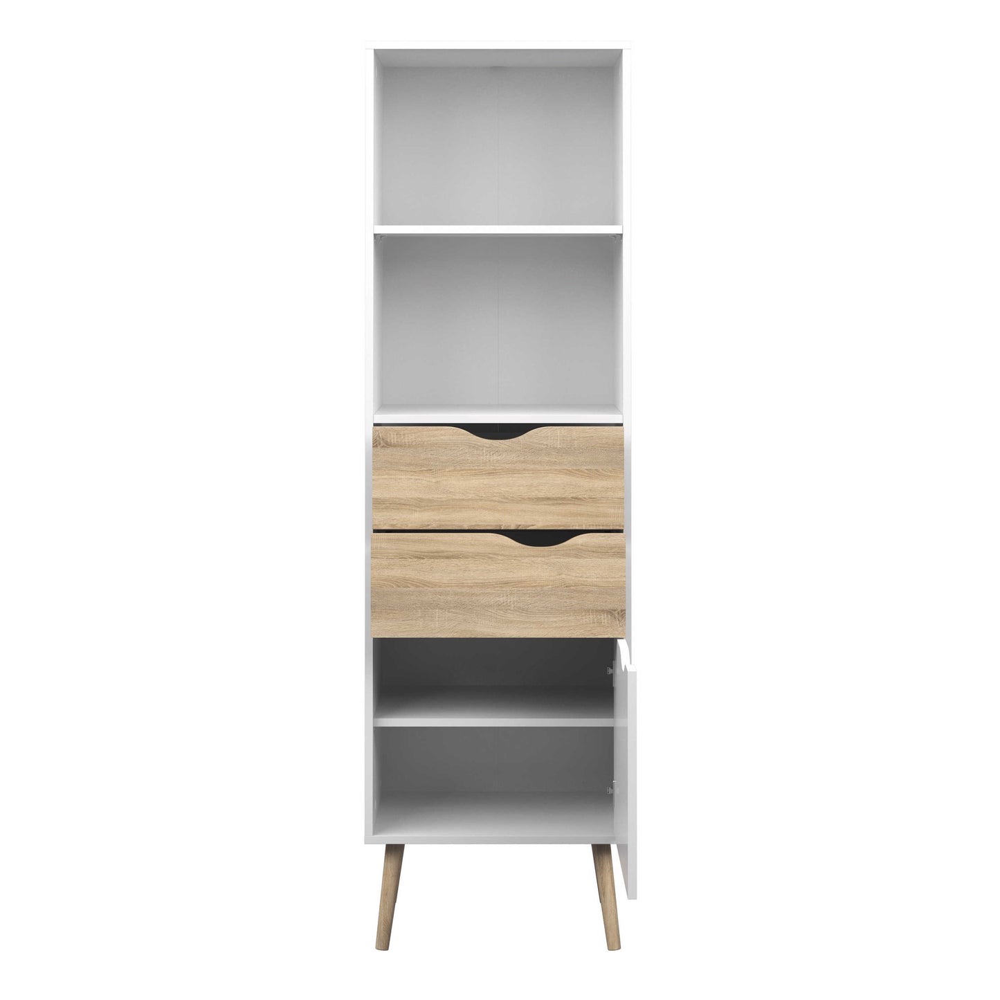 Sapporo White and Natural Oak Bookcase 2 Drawers 1 Door