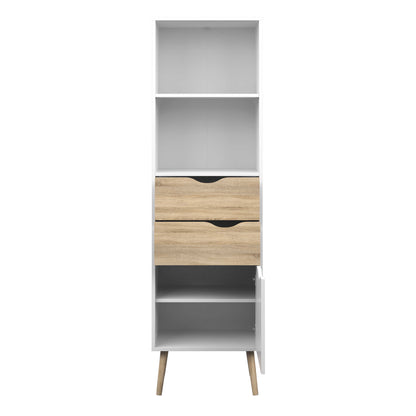 Sapporo White and Natural Oak Bookcase 2 Drawers 1 Door