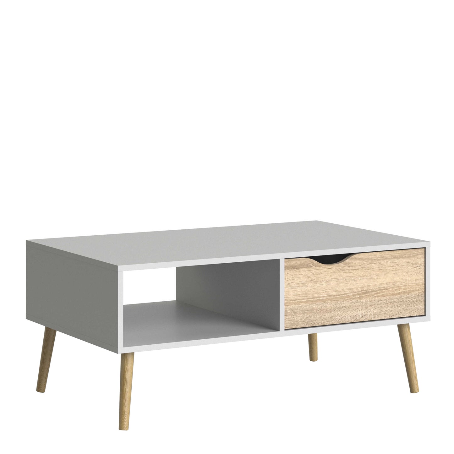 Sapporo White and Natural Oak Coffee Table 1 Drawer 1 Shelf