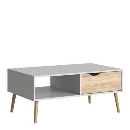 Sapporo White and Natural Oak Coffee Table 1 Drawer 1 Shelf