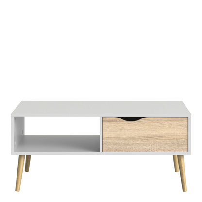 Sapporo White and Natural Oak Coffee Table 1 Drawer 1 Shelf