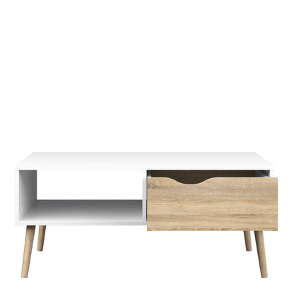 Sapporo White and Natural Oak Coffee Table 1 Drawer 1 Shelf