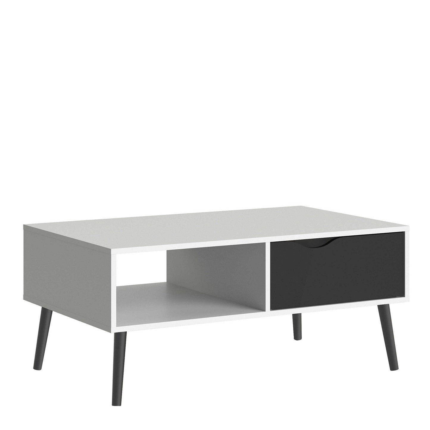 Sapporo White and Matt Black Coffee Table 1 Drawer 1 Shelf