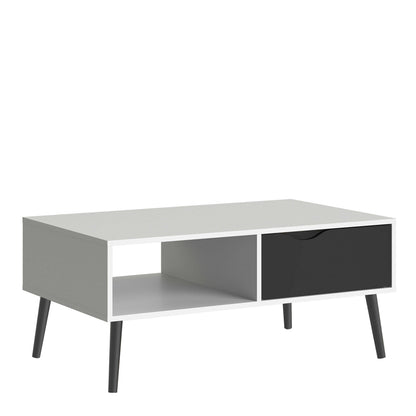 Sapporo White and Matt Black Coffee Table 1 Drawer 1 Shelf