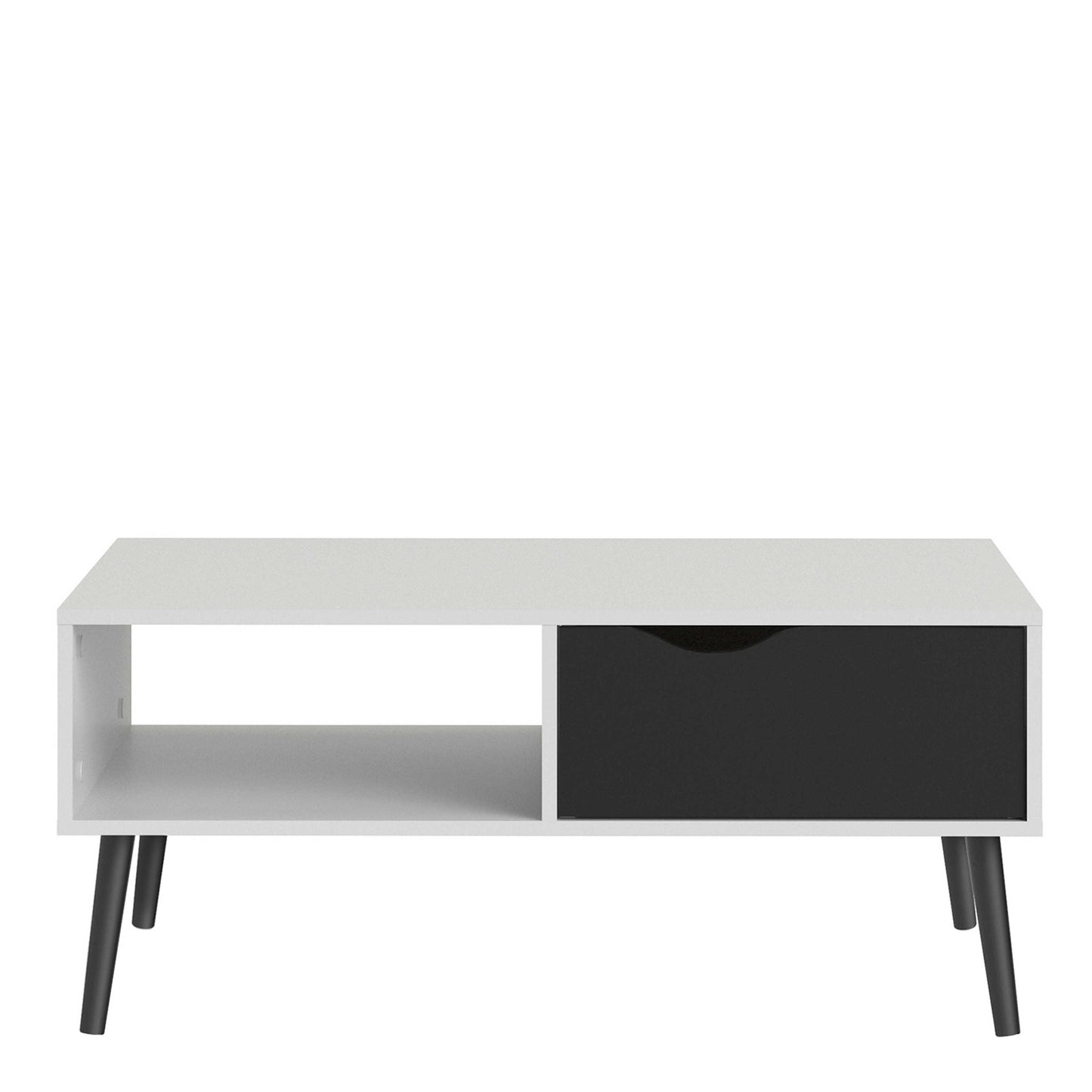 Sapporo White and Matt Black Coffee Table 1 Drawer 1 Shelf