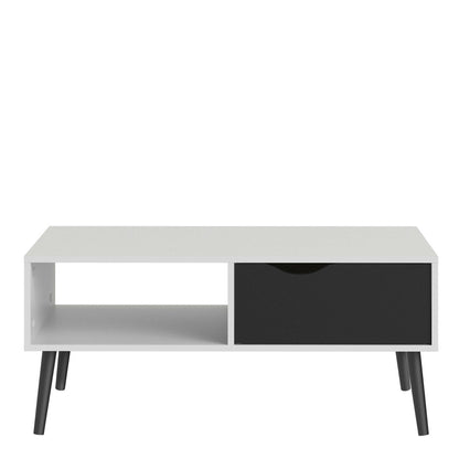 Sapporo White and Matt Black Coffee Table 1 Drawer 1 Shelf