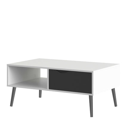Sapporo White and Matt Black Coffee Table 1 Drawer 1 Shelf